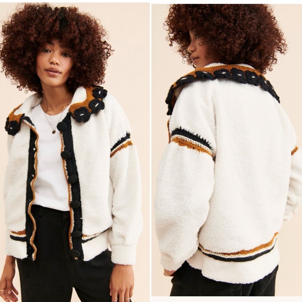 TACH Belen Creme Faux Fleece and Merino Wool Jacket-M